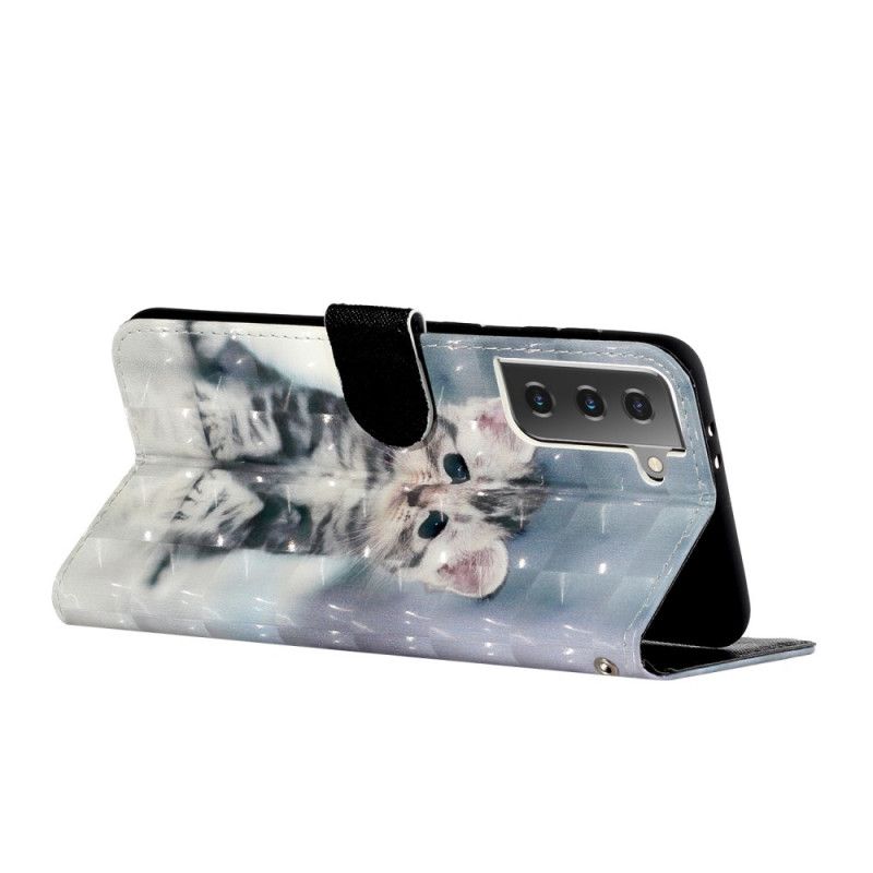 Leren Hoesje voor Samsung Galaxy S21 5G Kitten Light Spots Met Riempje