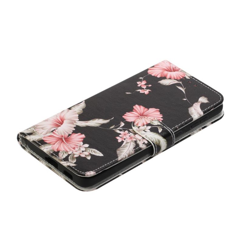 Leren Hoesje voor Samsung Galaxy S21 5G Lichtblauw Zwart Wilde Bloemen