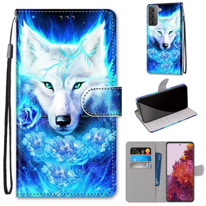 Leren Hoesje voor Samsung Galaxy S21 5G Magische Wolf