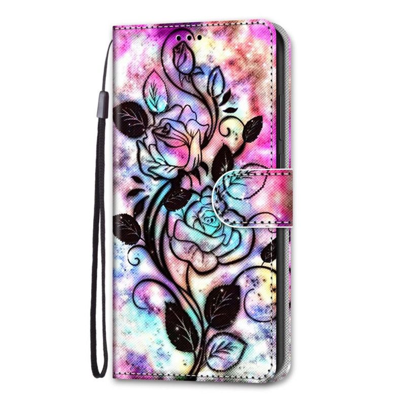 Leren Hoesje voor Samsung Galaxy S21 5G Neonbloemen