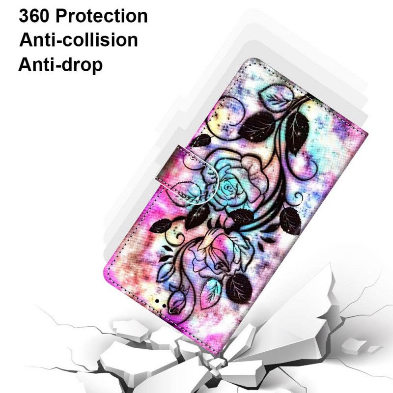 Leren Hoesje voor Samsung Galaxy S21 5G Neonbloemen