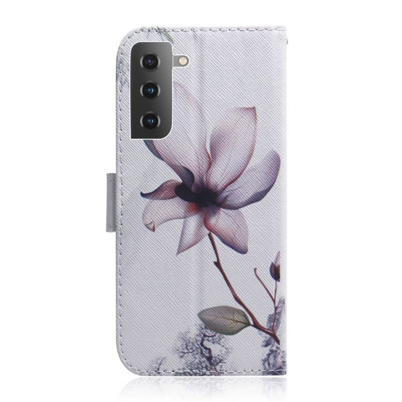 Leren Hoesje voor Samsung Galaxy S21 5G Oud Roze Bloem