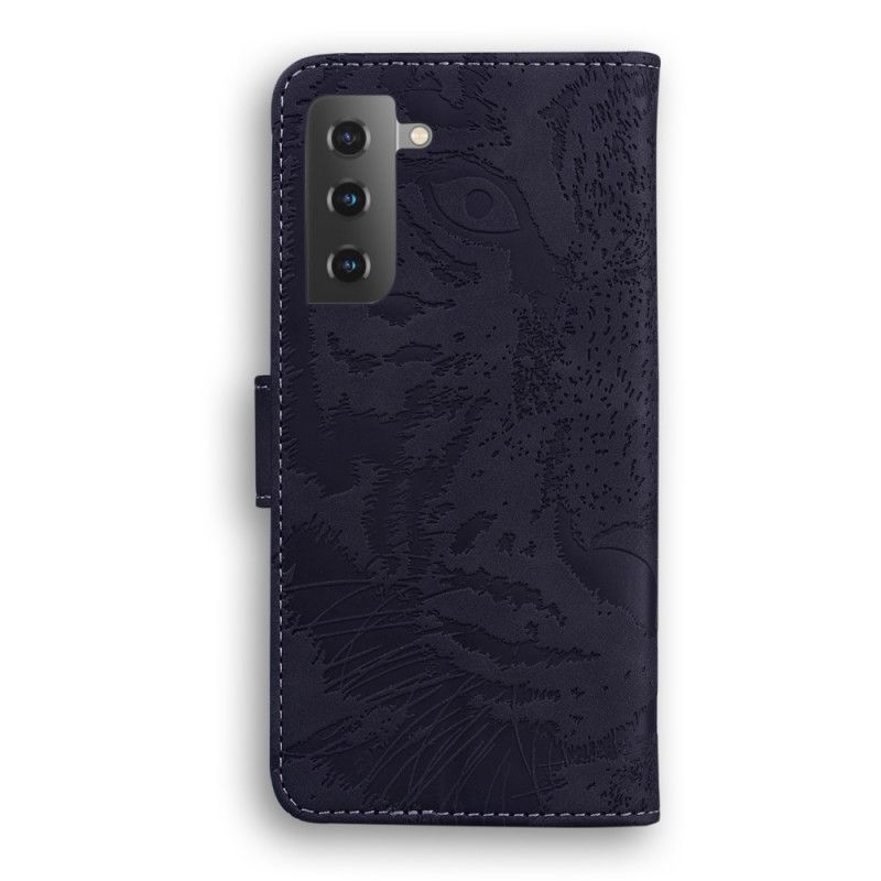 Leren Hoesje voor Samsung Galaxy S21 5G Rood Zwart Tijgergezicht Print