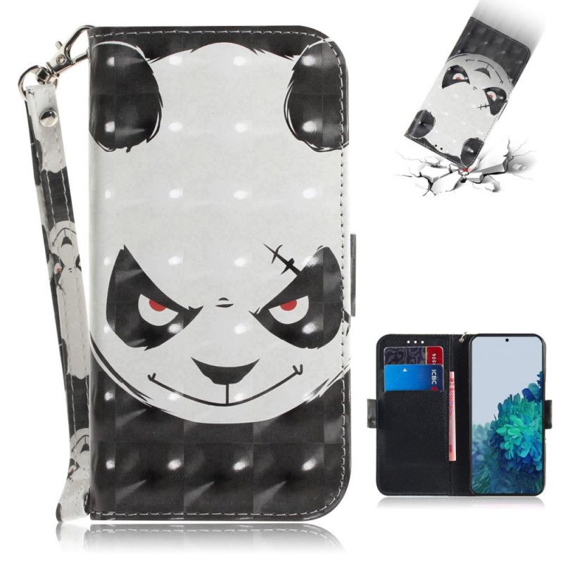 Leren Hoesje voor Samsung Galaxy S21 5G Roze Wit Panda Met String