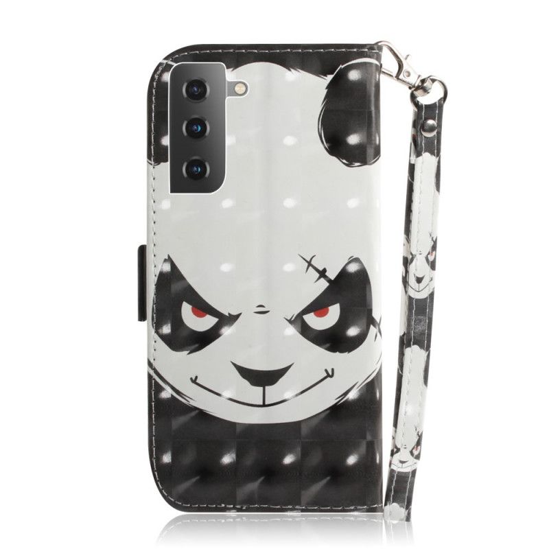 Leren Hoesje voor Samsung Galaxy S21 5G Roze Wit Panda Met String