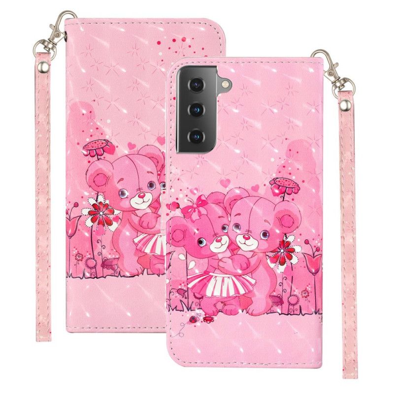 Leren Hoesje voor Samsung Galaxy S21 5G Teddyberen Lichte Vlekjes Met String