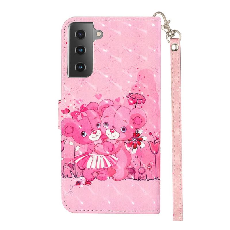 Leren Hoesje voor Samsung Galaxy S21 5G Teddyberen Lichte Vlekjes Met String