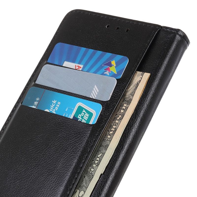 Leren Hoesje voor Samsung Galaxy S21 5G Wit Zwart Zilverkleurige Sluiting In Mat Leereffect