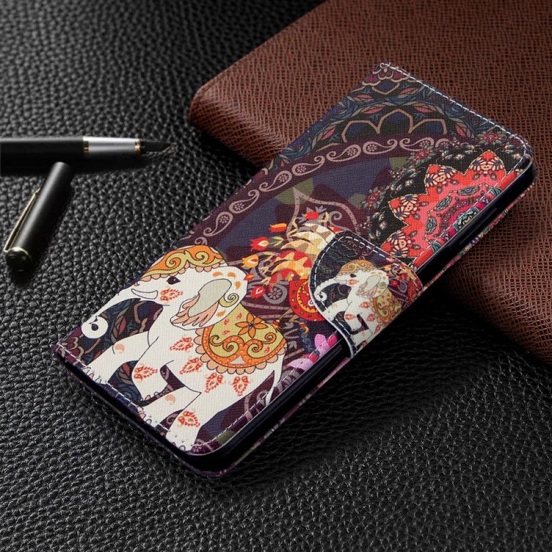 Flip Case Leren Xiaomi Redmi Note 9S / Note 9 Pro Indische Olifanten