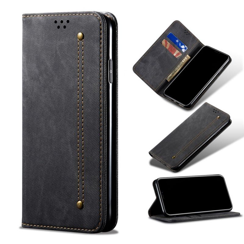 Folio-hoesje Xiaomi Redmi Note 9S / Note 9 Pro Donkerblauw Zwart Jeansstof