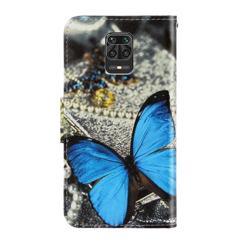 Leren Hoesje voor Xiaomi Redmi Note 9S / Note 9 Pro Donkerblauw Zwart Vlindervariaties Met String