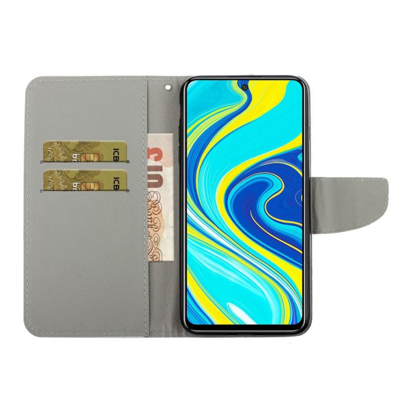 Leren Hoesje voor Xiaomi Redmi Note 9S / Note 9 Pro Donkerblauw Zwart Vlindervariaties Met String