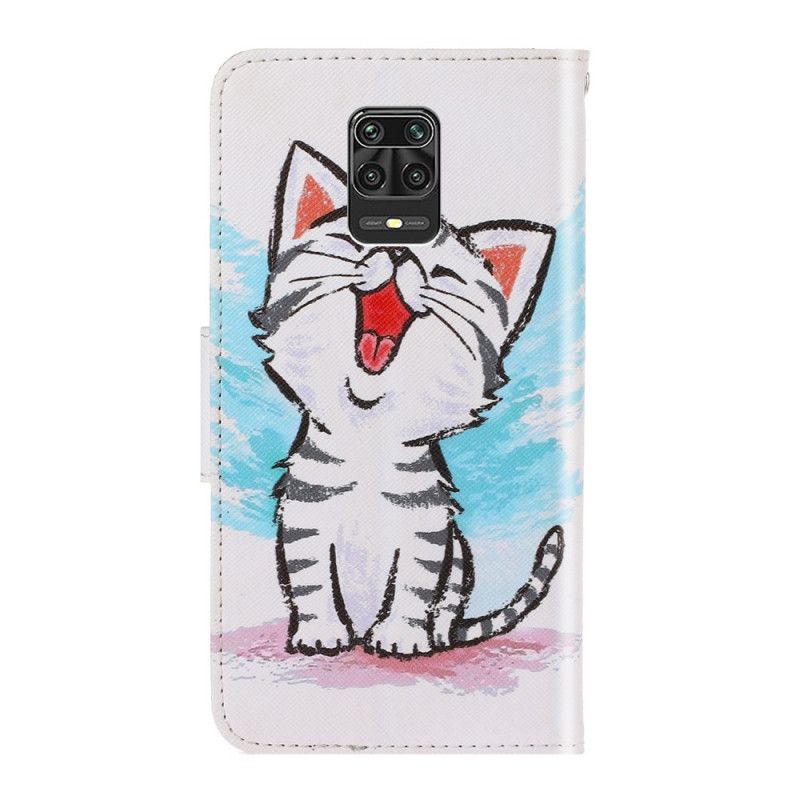 Leren Hoesje voor Xiaomi Redmi Note 9S / Note 9 Pro Gekleurd Kitten Met String