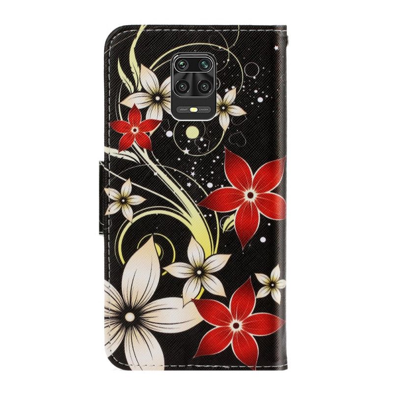 Leren Hoesje voor Xiaomi Redmi Note 9S / Note 9 Pro Kleurrijke Bloemen Met Een Riem