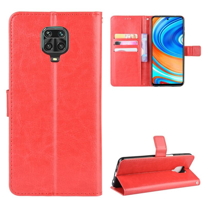 Leren Hoesje voor Xiaomi Redmi Note 9S / Note 9 Pro Rood Zwart Flitsend Kunstleer