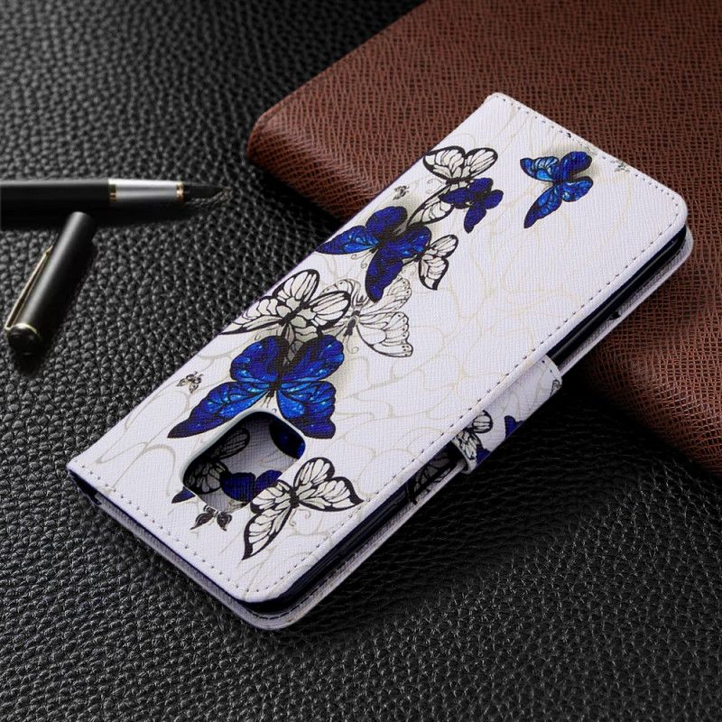 Leren Hoesje voor Xiaomi Redmi Note 9S / Note 9 Pro Wit Zwart Ongelooflijke Vlinders