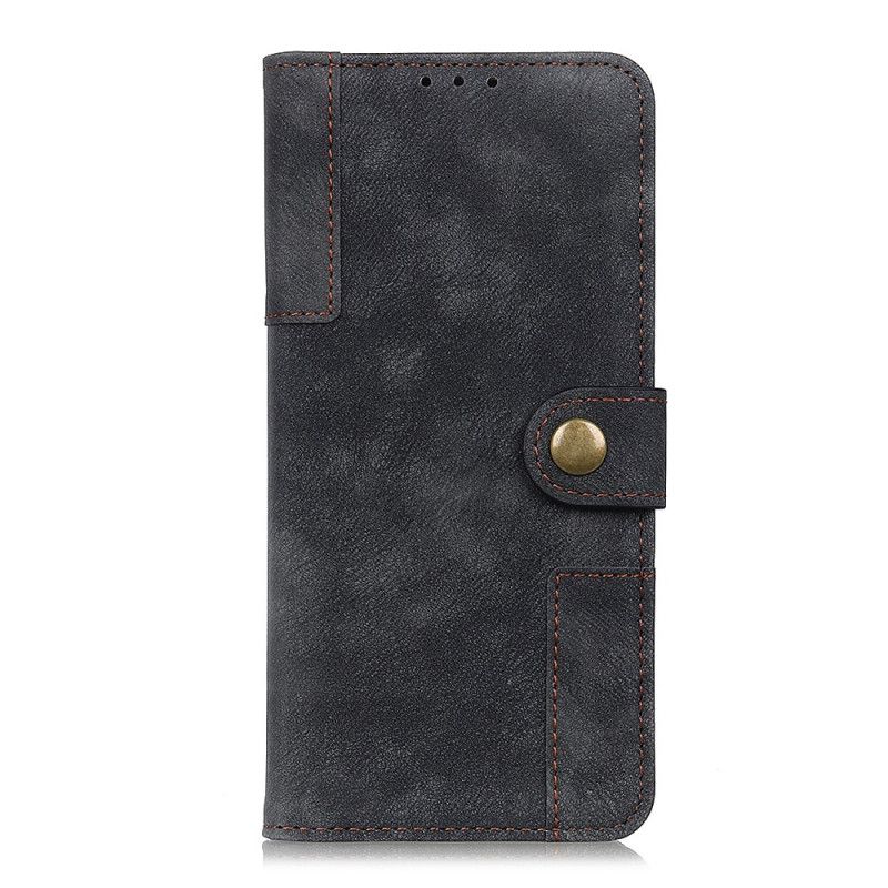 Leren Hoesje Xiaomi Redmi Note 9S / Note 9 Pro Donkerblauw Zwart Telefoonhoesje Vintage Leer En Klinknagel Stijl