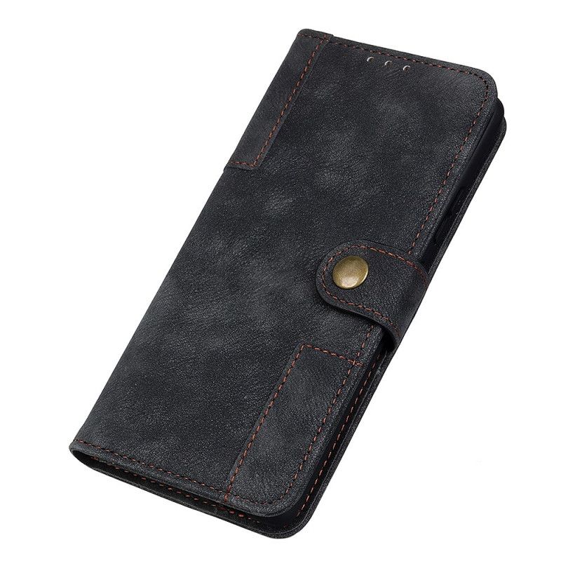 Leren Hoesje Xiaomi Redmi Note 9S / Note 9 Pro Donkerblauw Zwart Telefoonhoesje Vintage Leer En Klinknagel Stijl