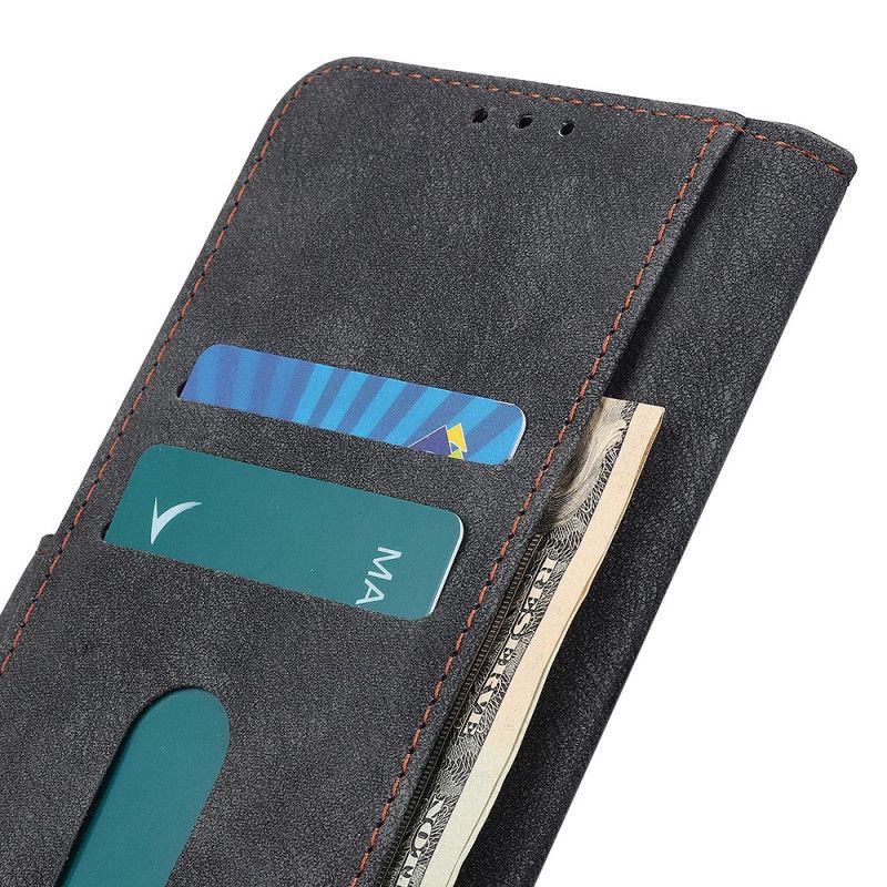 Leren Hoesje Xiaomi Redmi Note 9S / Note 9 Pro Donkerblauw Zwart Telefoonhoesje Vintage Leer En Klinknagel Stijl