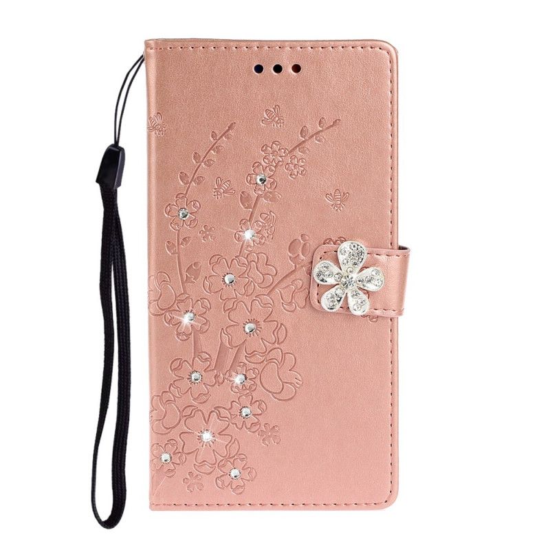 Leren Hoesje Xiaomi Redmi Note 9S / Note 9 Pro Rose Goud Bloem Bedel