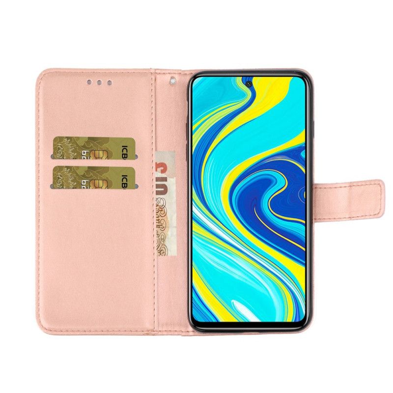 Leren Hoesje Xiaomi Redmi Note 9S / Note 9 Pro Rose Goud Bloem Bedel