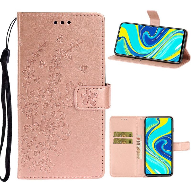 Leren Hoesje Xiaomi Redmi Note 9S / Note 9 Pro Rose Goud Zomerbloemen