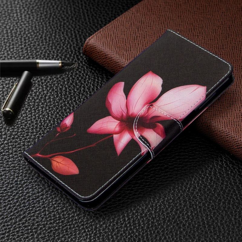 Leren Hoesje Xiaomi Redmi Note 9S / Note 9 Pro Roze Bloem