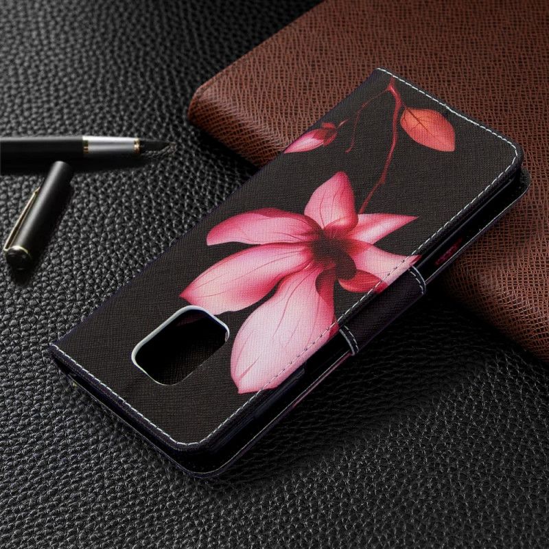 Leren Hoesje Xiaomi Redmi Note 9S / Note 9 Pro Roze Bloem