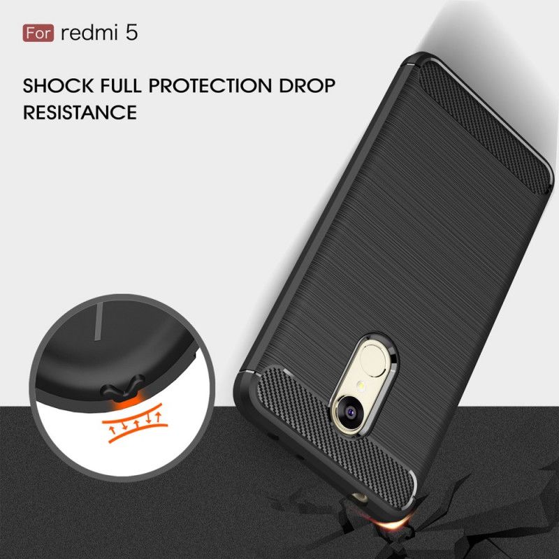 Cover Hoesje Xiaomi Redmi 5 Grijs Zwart Telefoonhoesje Geborsteld Koolstofvezel