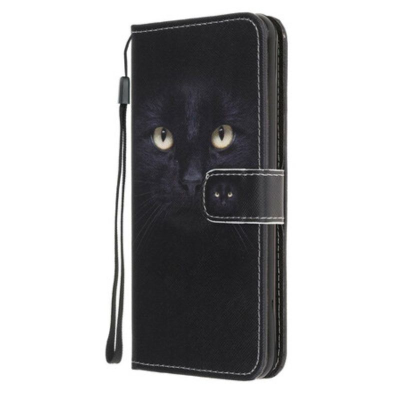 Leren Hoesje voor Samsung Galaxy A52 4G / A52 5G / A52s 5G Met Ketting Strappy Zwarte Kattenogen