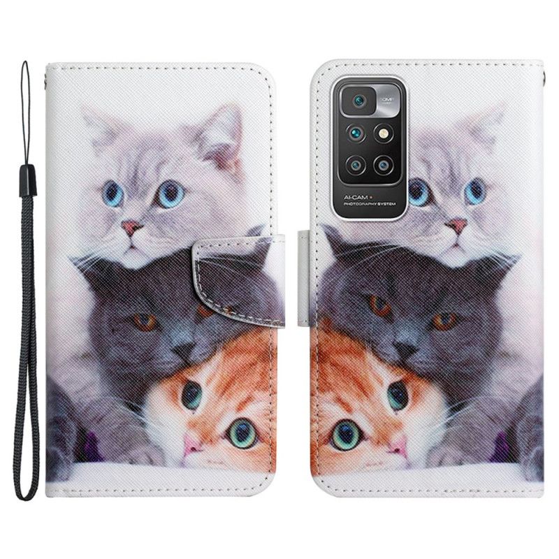 Flip Case Leren Xiaomi Redmi 10 Stapel Kattenkoord