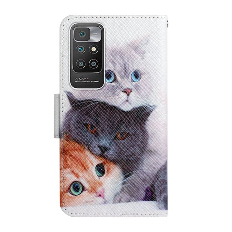 Flip Case Leren Xiaomi Redmi 10 Stapel Kattenkoord