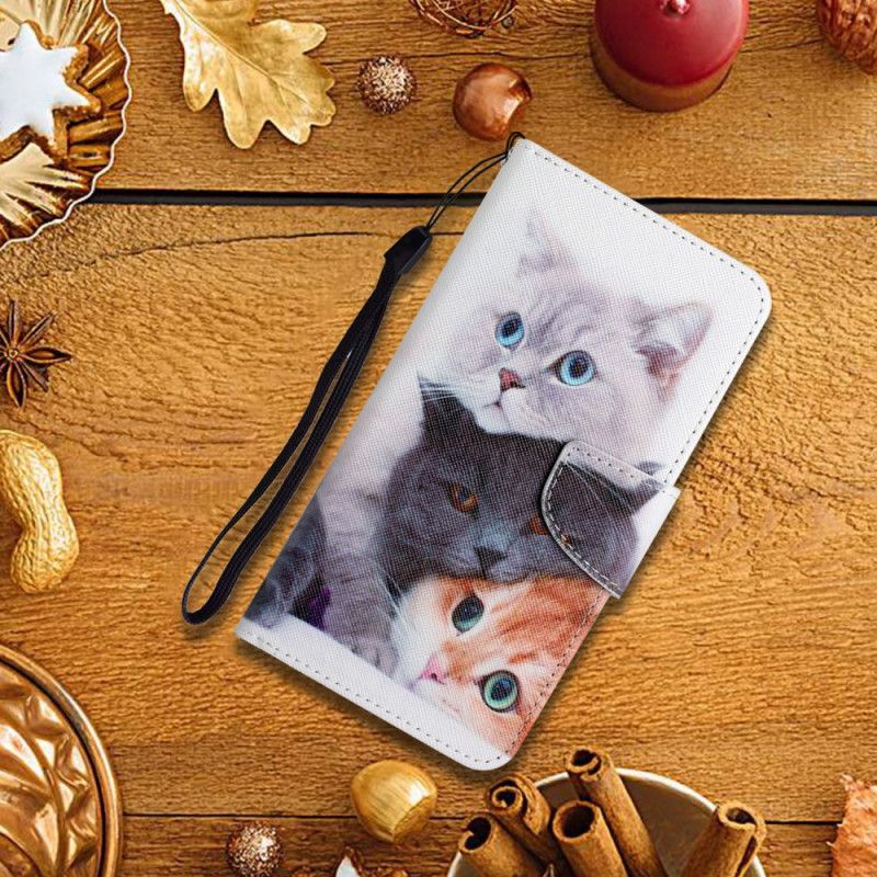 Flip Case Leren Xiaomi Redmi 10 Stapel Kattenkoord