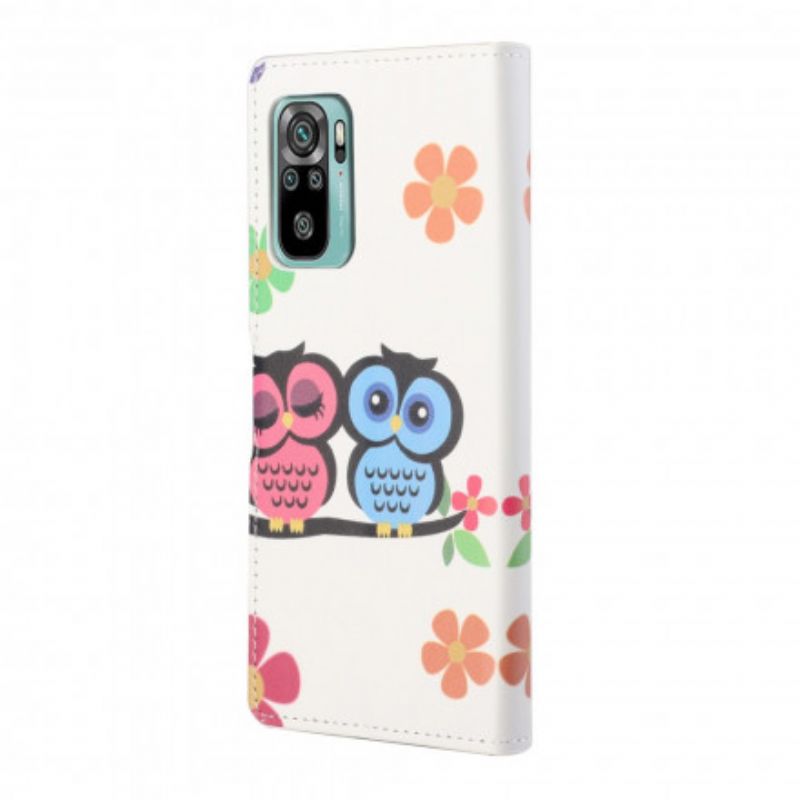 Flip Case Leren Xiaomi Redmi 10 Uilenpaar Met Bandjes