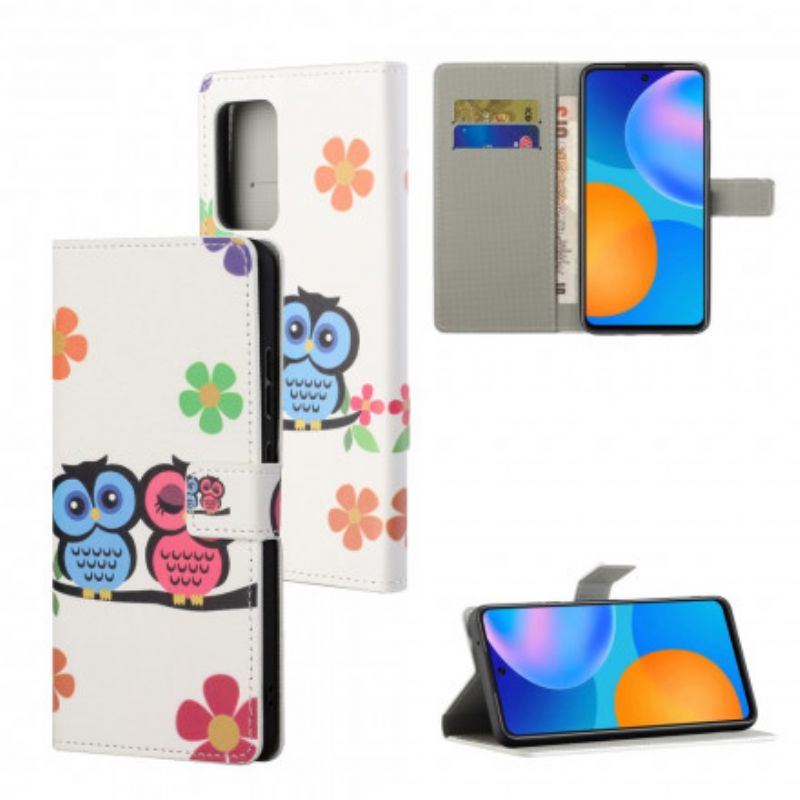 Flip Case Leren Xiaomi Redmi 10 Uilenpaar Met Bandjes