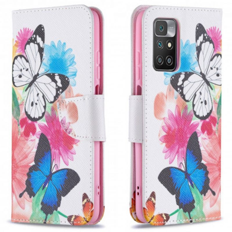 Folio-hoesje Xiaomi Redmi 10 Telefoonhoesje Geschilderde Vlinders En Bloemen