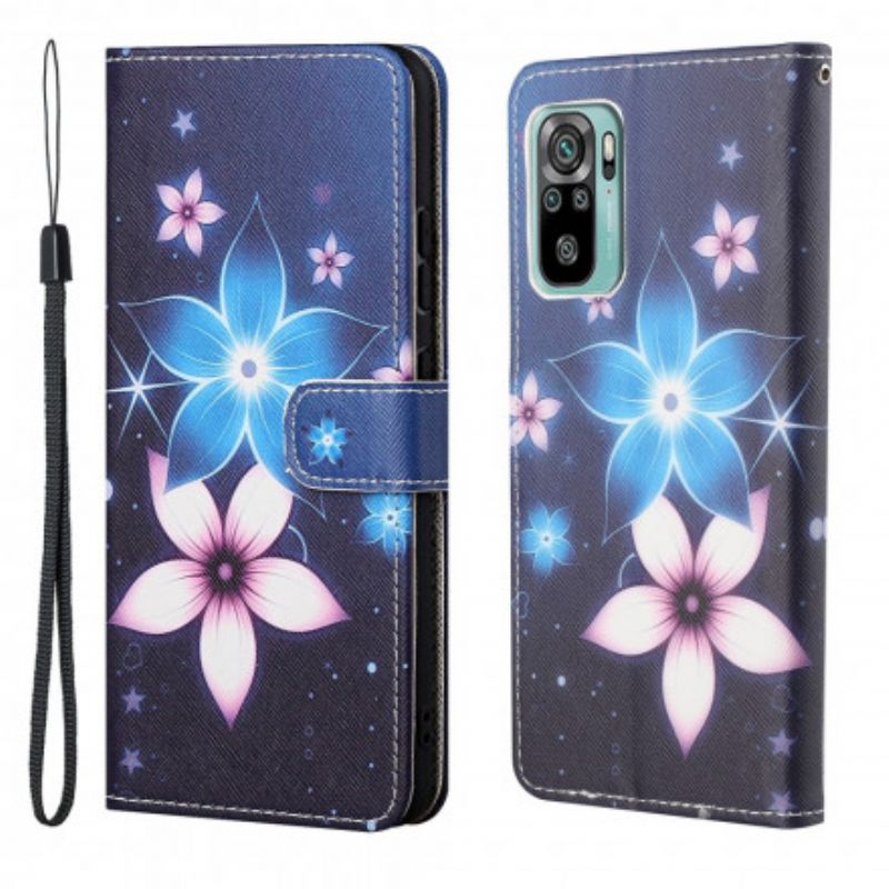 Folio-hoesje Xiaomi Redmi 10 Telefoonhoesje Maanbloemen Met Riem