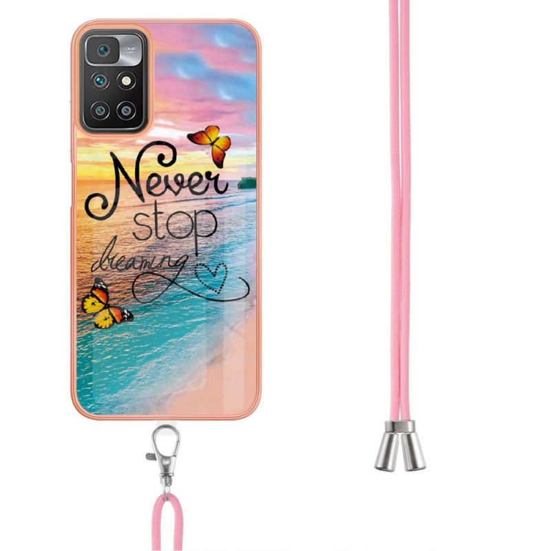 Hoesje Voor Xiaomi Redmi 10 Never Stop Dreaming Glitter Trekkoord