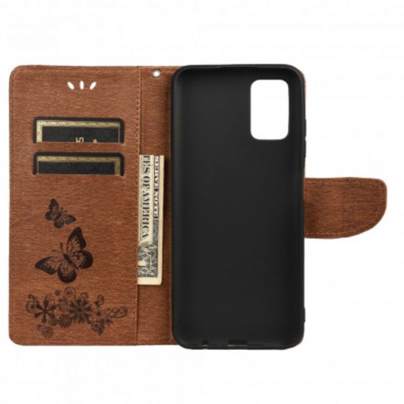 Leren Hoesje Voor Xiaomi Redmi 10 Gewoon Vlinders Met Lanyard