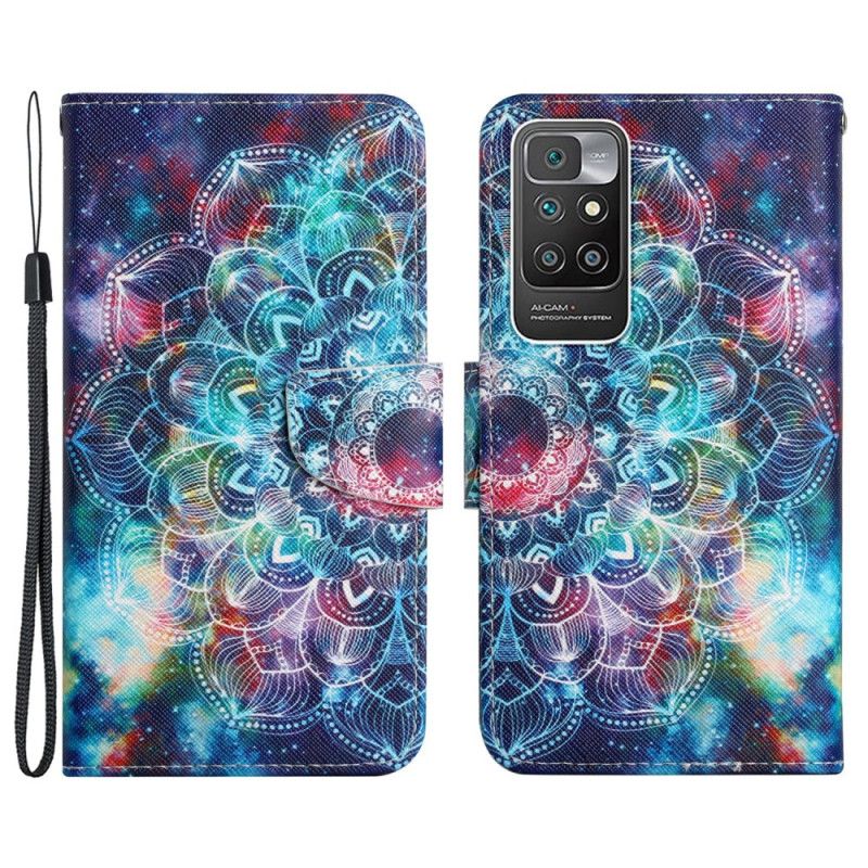 Leren Hoesje Xiaomi Redmi 10 Flitsende Mandala Met Halve Bandjes Bescherming Hoesje