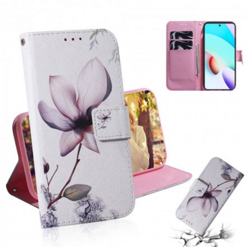 Leren Hoesje Xiaomi Redmi 10 Oudroze Bloem Bescherming Hoesje