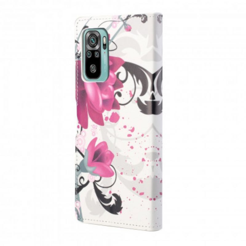 Leren Hoesje Xiaomi Redmi 10 Tropische Bloemen Bescherming Hoesje