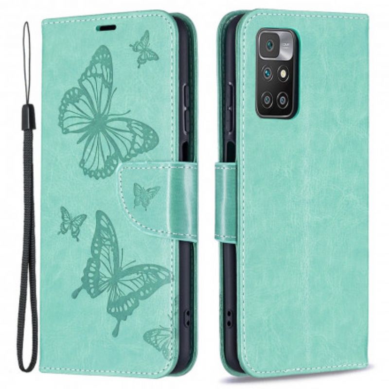 Leren Hoesje Xiaomi Redmi 10 Vlinders Print Strappy Bescherming Hoesje