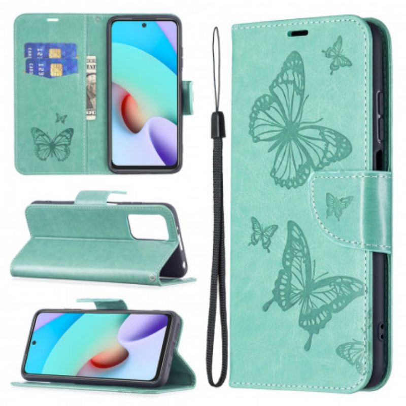 Leren Hoesje Xiaomi Redmi 10 Vlinders Print Strappy Bescherming Hoesje