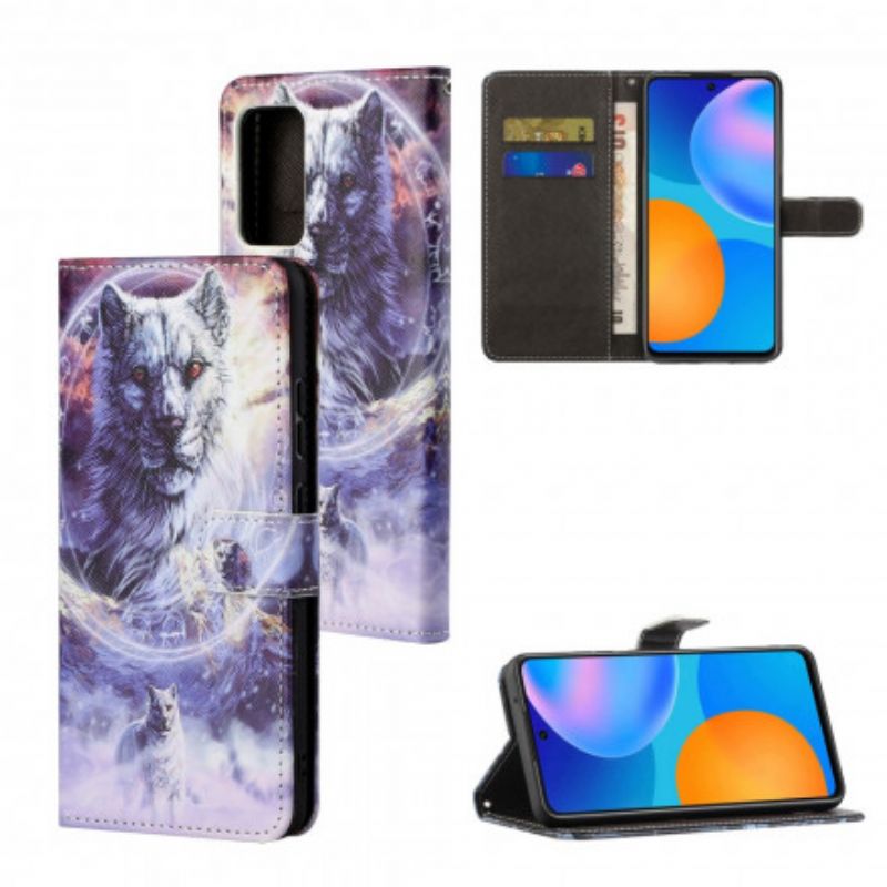 Leren Hoesje Xiaomi Redmi 10 Wolf In Winter Met Lanyard