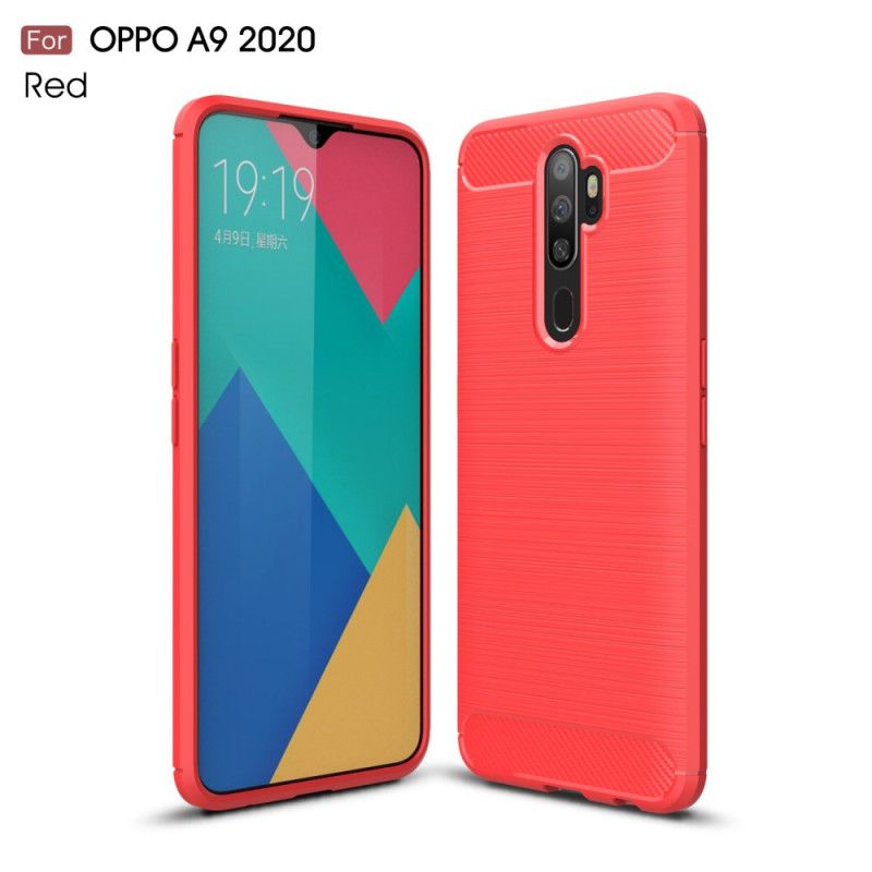 Cover Hoesje Oppo A5 2020 Rood Zwart Telefoonhoesje Geborsteld Koolstofvezel