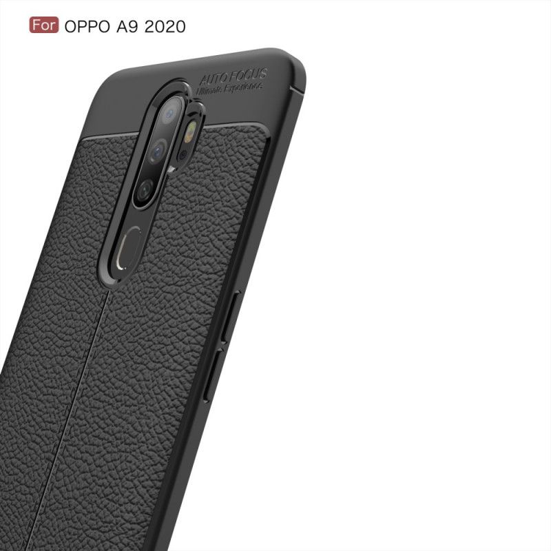 Hoesje voor Oppo A5 2020 Rood Zwart Dubbellijn Lychee Leereffect