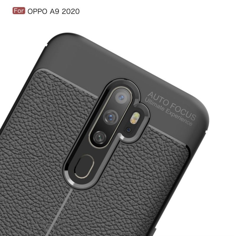 Hoesje voor Oppo A5 2020 Rood Zwart Dubbellijn Lychee Leereffect