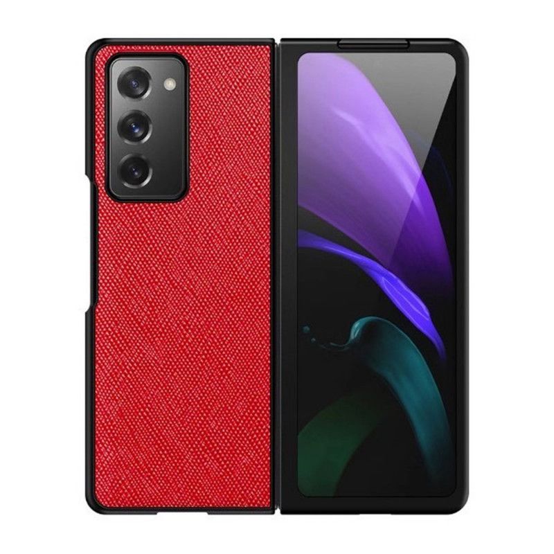 Hoesje voor Samsung Galaxy Z Fold 2 Rood Zwart Echt Leer Gekruist