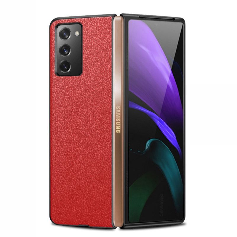 Hoesje voor Samsung Galaxy Z Fold 2 Rood Zwart Echt Lychee Leer